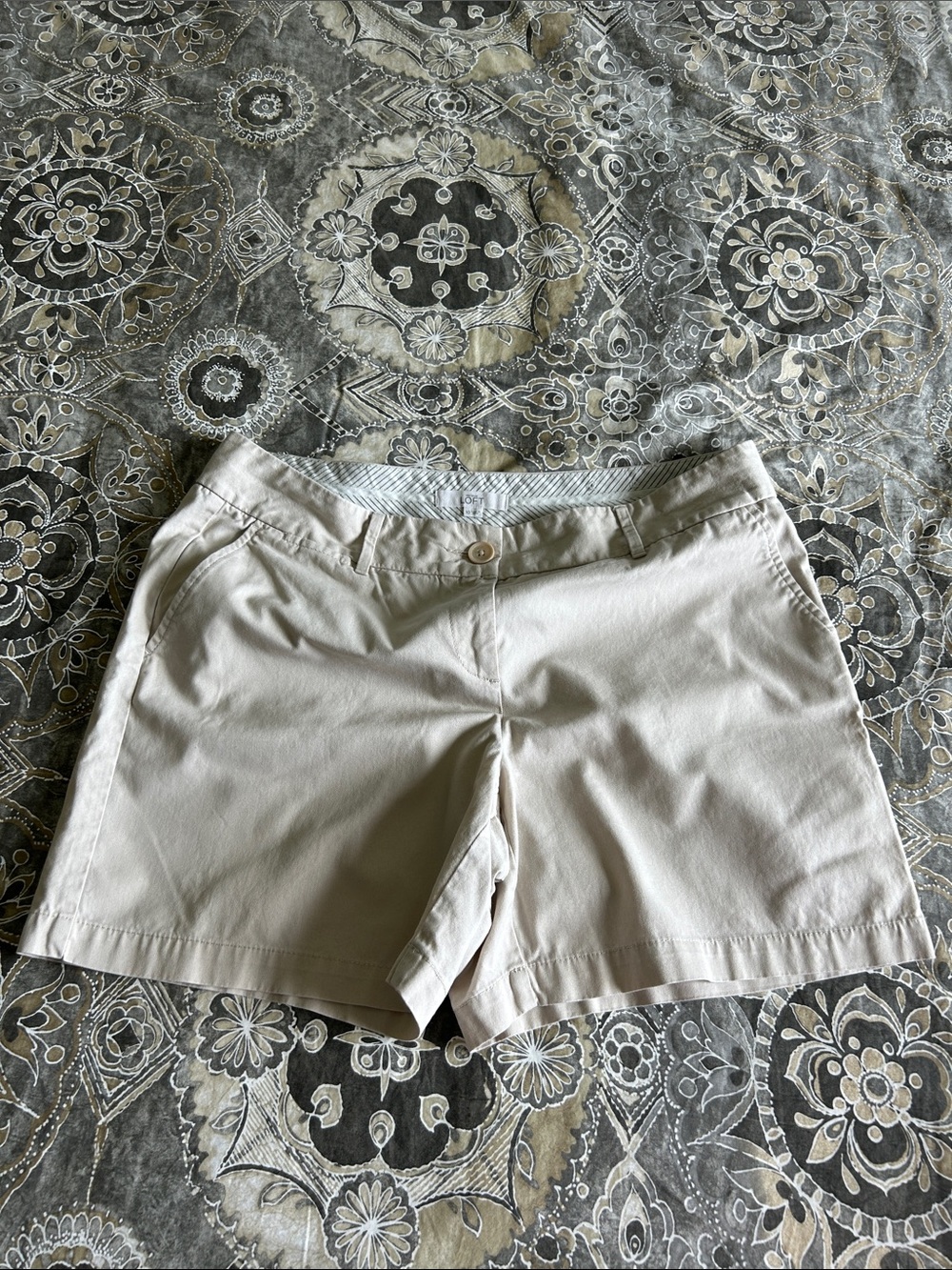 LOFT Light Beige Cotton Bermuda Shorts